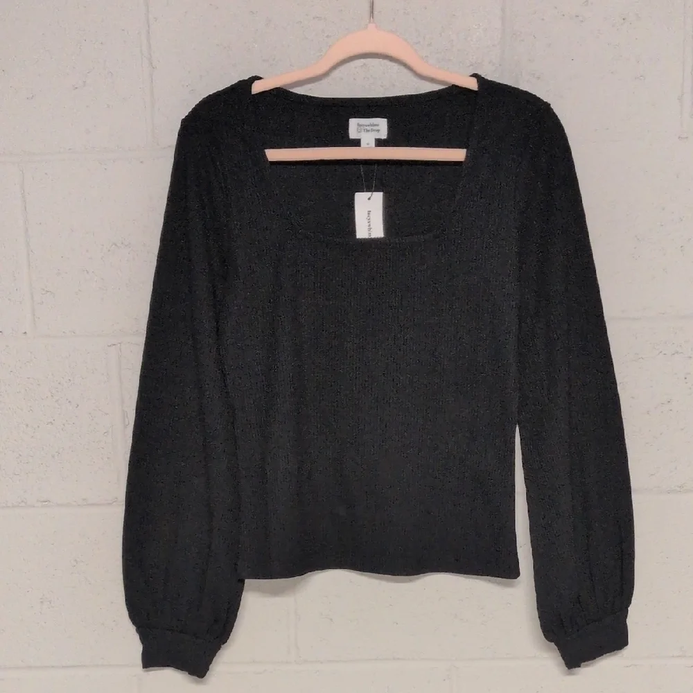 The Drop Lucyswhims Women's Ribbed Square Neck Balloon Long Sleeve Lucy Top NWT - Picture 2 of 13